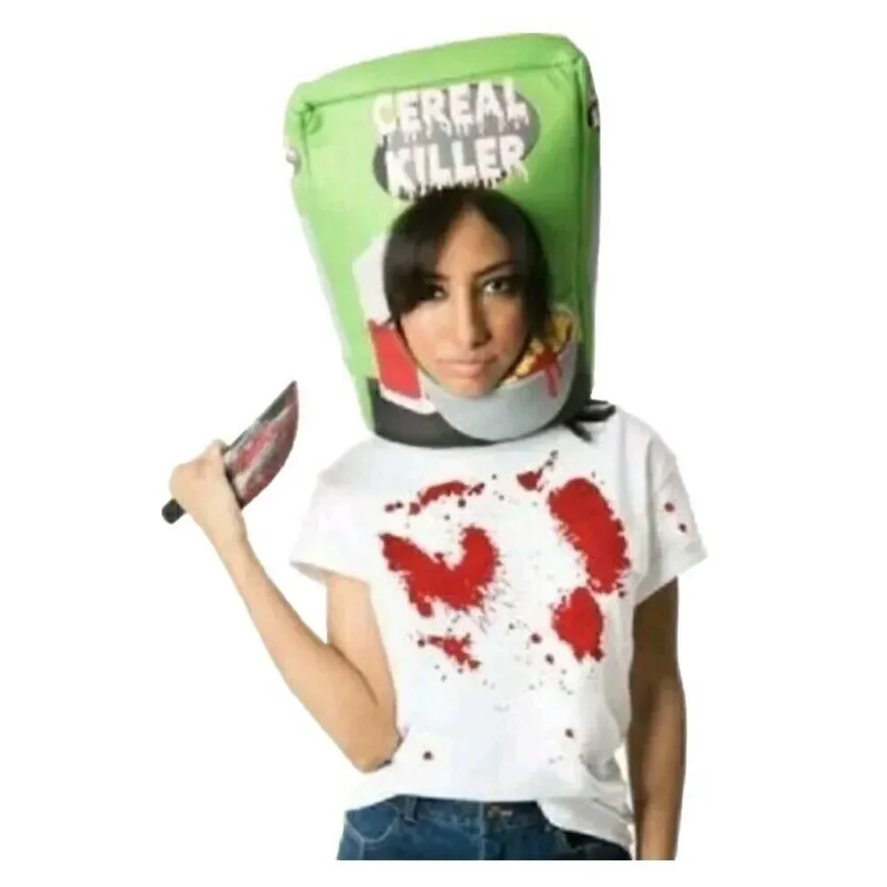 Cereal Killer Costume 2 pc kit Includes Cereal Box Mask & Prop Knife Adult
